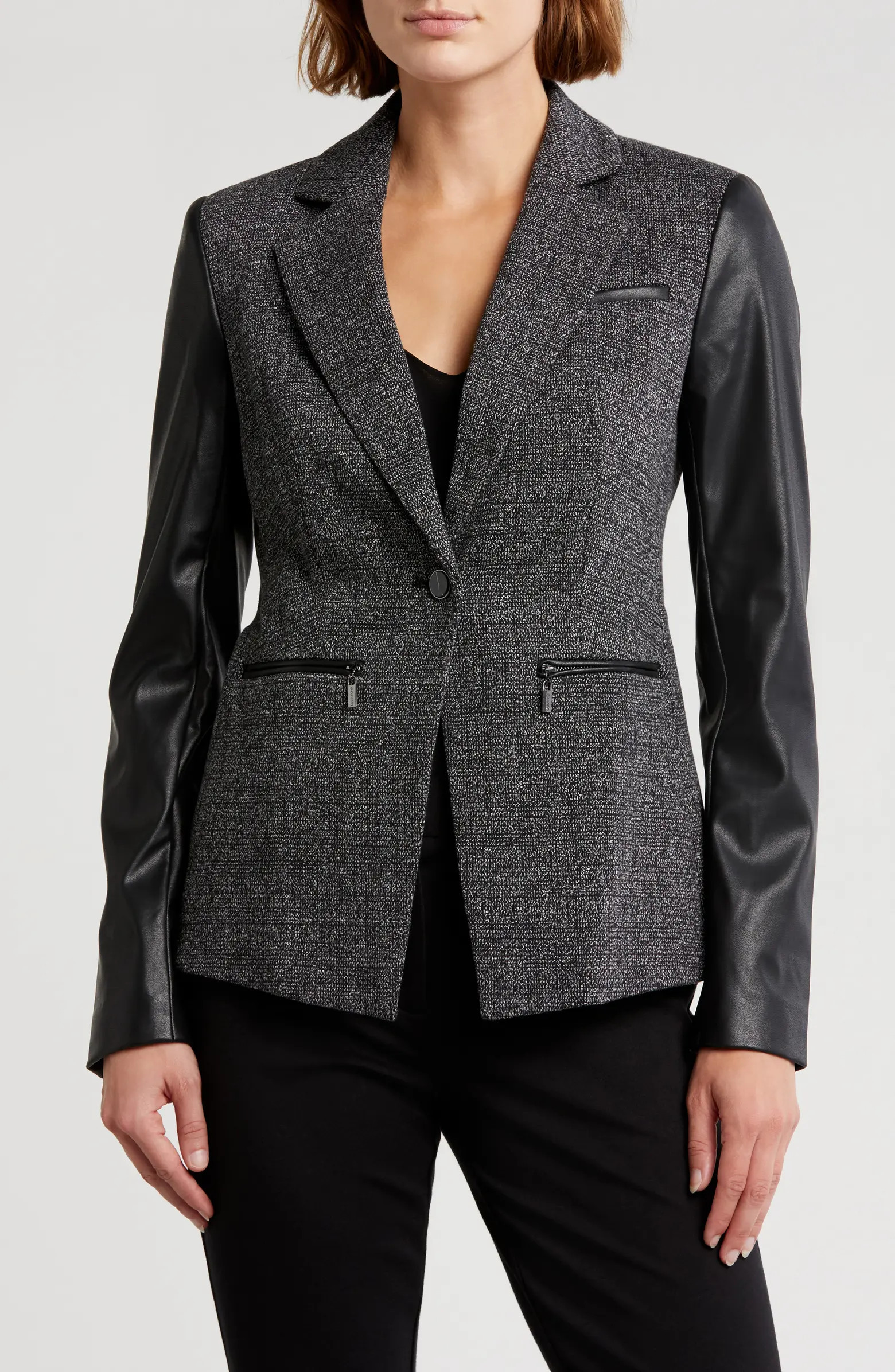 Faux Leather Sleeve Blazer | Nordstrom Rack