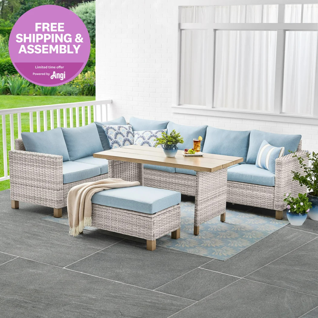 Better Homes & Gardens Brookbury 4-Piece Outdoor Wicker Patio Sectional Dining Set, White Wicker/... | Walmart (US)