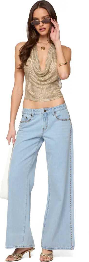 Shiny Rib Cowl Neck Halter Top | Nordstrom