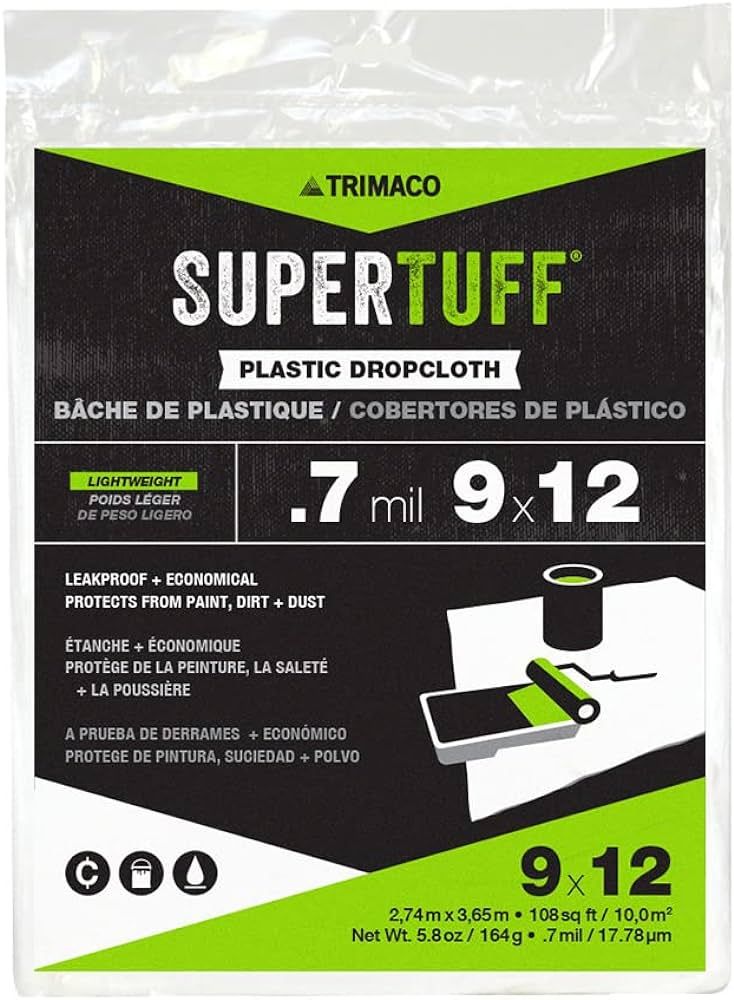 Trimaco 03307 SuperTuff Plastic Drop Cloth, 9-feet x 12-feet, 108 Sq Ft | Amazon (US)