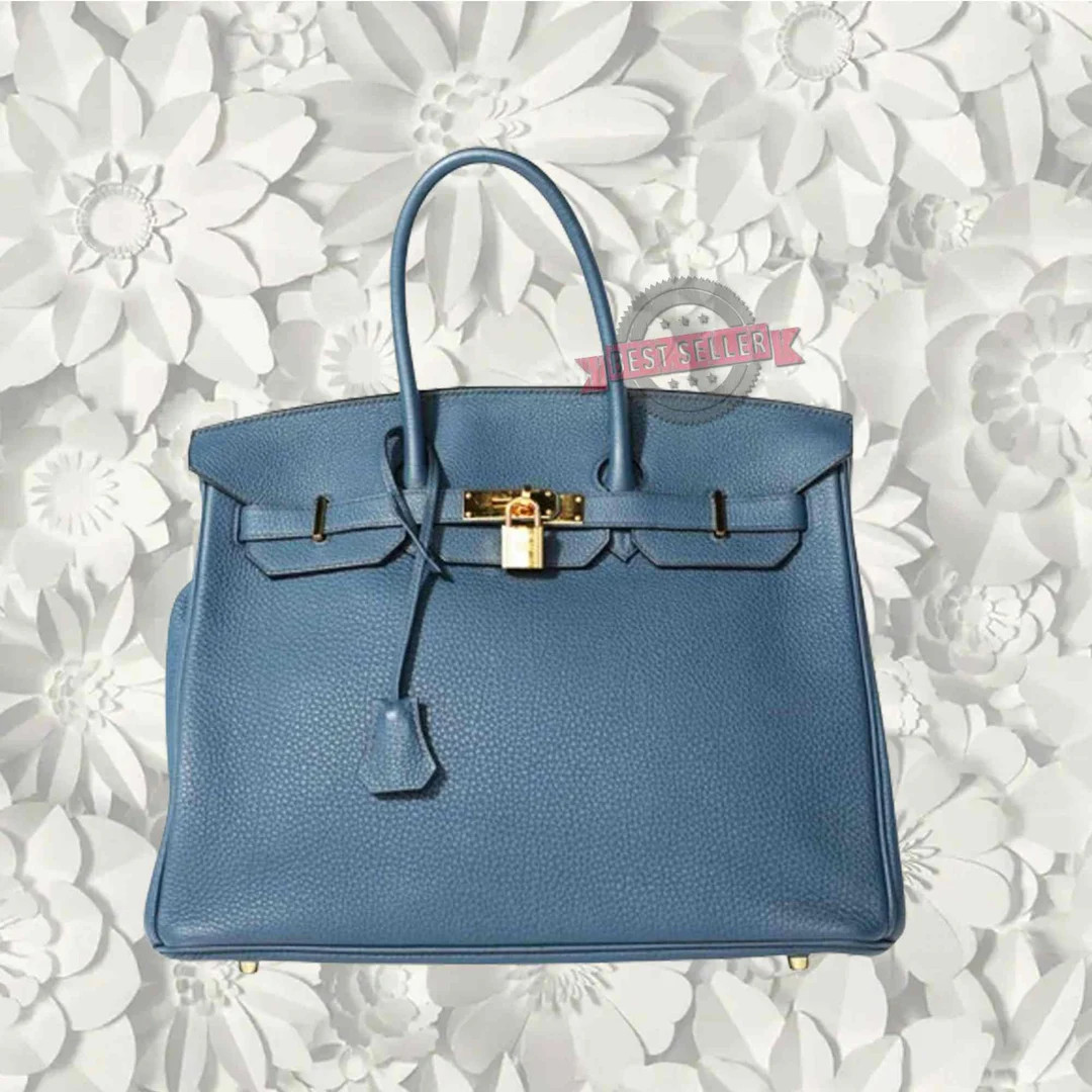 Birkin Bag Leather Handbag Epsom Blue - Etsy | Etsy (US)
