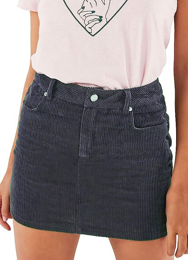 just quella Women Slim fit Corduroy A-line Short Skirt High Waist Boydon Mini Skirt | Amazon (US)