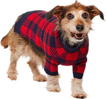 Frisco Fleece Lined Buffalo Plaid Mock Neck Dog & Cat Sweater, Navy, Large | Chewy
