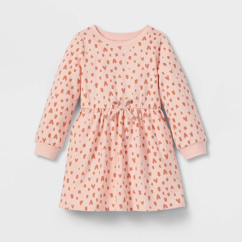 Toddler Girls' Heart French Terry Long Sleeve Dress - Cat & Jack™ Pink | Target