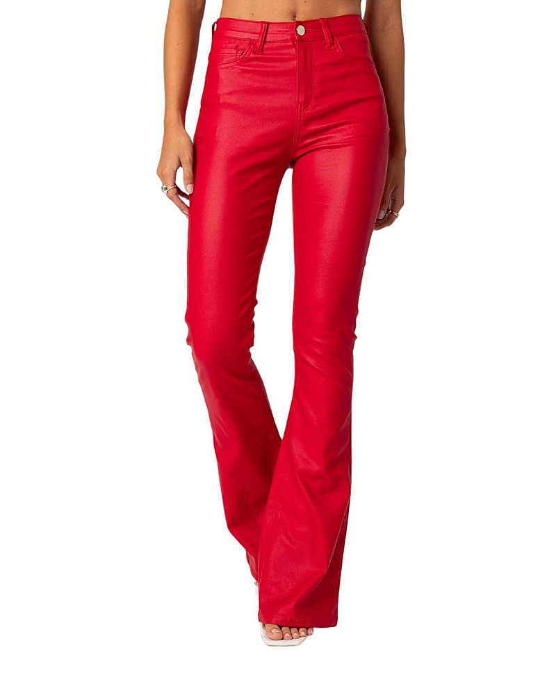 Edikted Luna Faux Leather Flare Jeans in Red | Bloomingdale's (US)