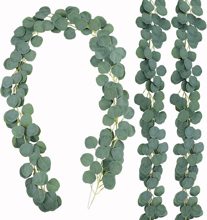 PARTY JOY 3pcs 18ft Eucalyptus Garlands Artificial Greenery Faux Sliver Dollar Eucalyptus Garland fo | Amazon (US)