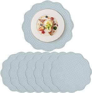Quilted Placemats Set of 6, 100% Cotton 14" Table Mats Farmhouse Style, Reversible Round Tabletop... | Amazon (US)