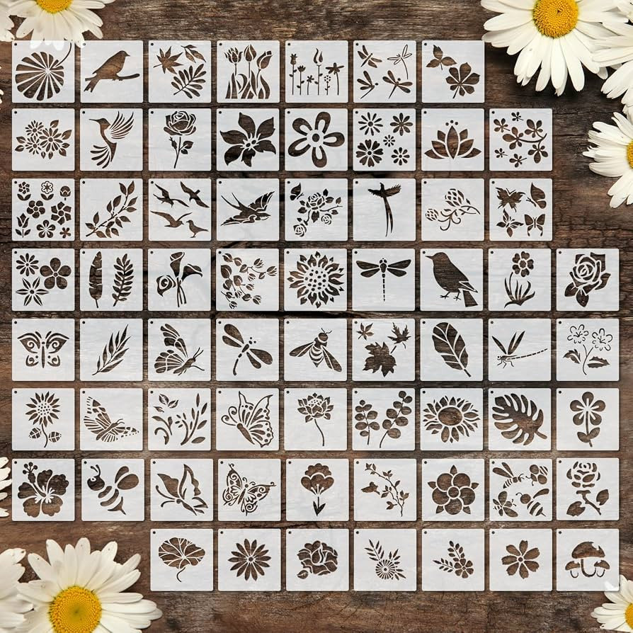66 Pcs Small Stencils for Crafts Reusable 3 Inch Stencils for Painting on Wood DIY Craft Paint Te... | Amazon (US)