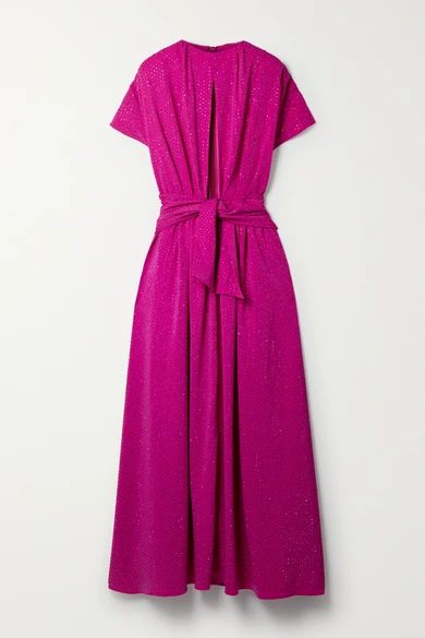 Christopher John Rogers - Cutout Tie-front Crystal-embellished Stretch-crepe Gown - Magenta | NET-A-PORTER (US)