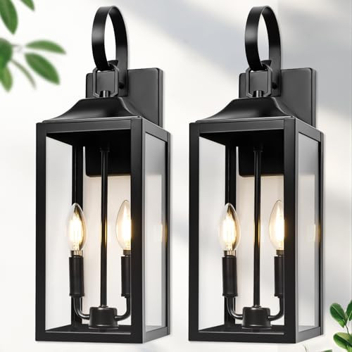 19" Large Outdoor Wall Lights - Black Outside Wall Mounted Light Fixture, Exterior Lighting Fixtures Farmhouse Outside Wall Sconce Lantern 2-Light, Modern Porch Lights for House, 2 Pack | Amazon (US)