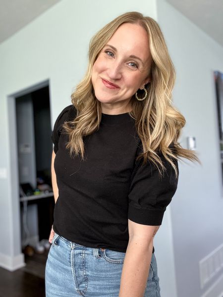 Thanks to the Lazy Genius, black and denim is my Monday uniform and it makes things SO easy! One less Monday decision! This sweater tee is the perfect elevated top for the spring - and so affordable! Wearing size small in the sweater, size 28 in the BEST jeans, and accessorized with my current favorite earrings!

#LTKover40 #LTKstyletip #LTKfindsunder50