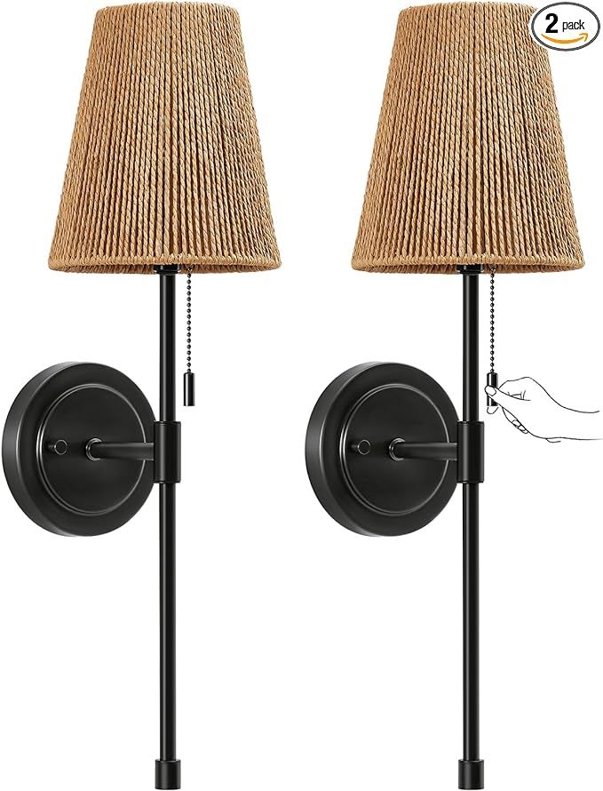Wall Sconces Sets of 2, Retro Industrial Wall Lamps with Pull Chain, Bathroom Vanity Sconces Wall... | Amazon (US)