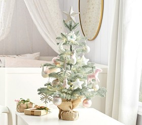 Mini Decorated Pink Light-Up Faux Christmas Tree | Pottery Barn Kids