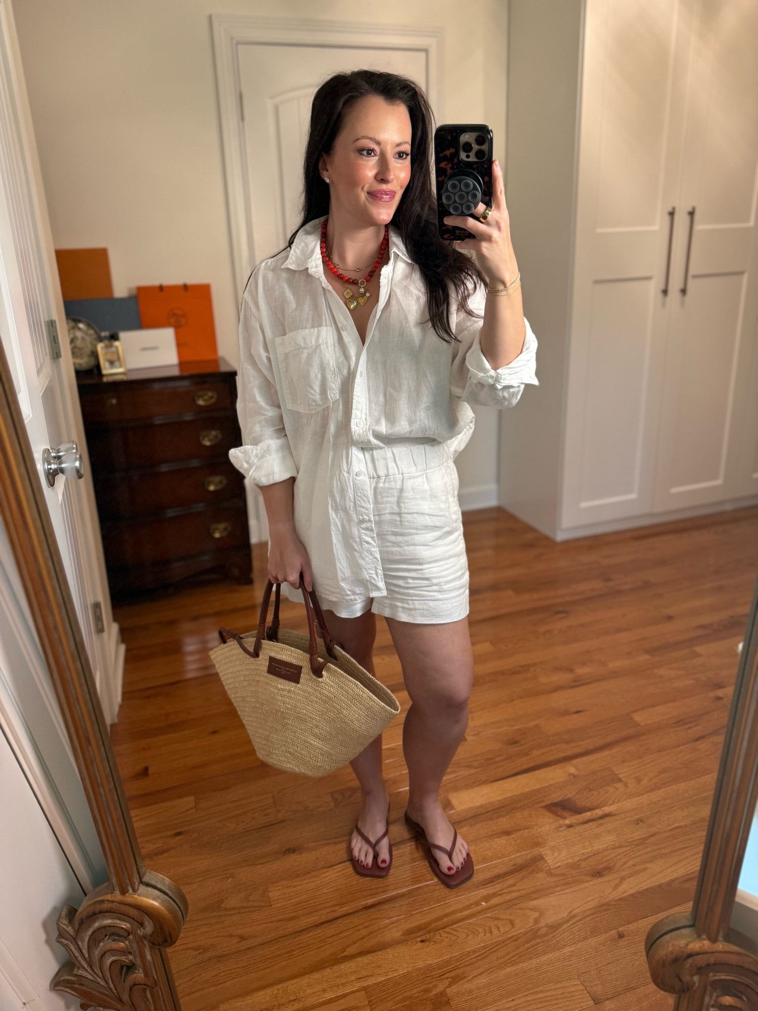 J.Crew White linen button down: small (fits oversized)
J.Crew White linen shorts: medium
Raffia tote bag
Red beaded necklace 
Casual summer outfit 
Memorial Day outfit
Date night outfits 
Travel outfits 
Summer outfits 
Vacation outfits beach

#LTKTravel #LTKSeasonal