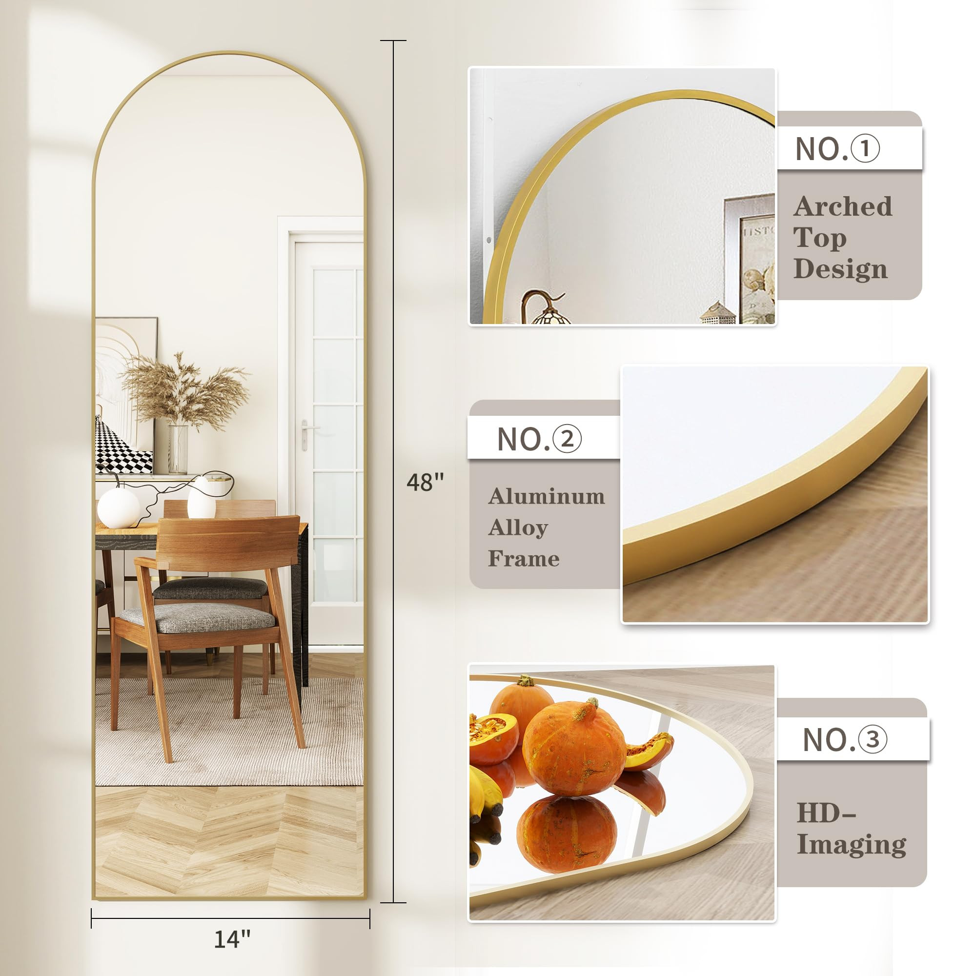 Door Mirror, Arched Full Length Mirrors Over The Door, 14"x 48" Hanging or Wall Mirror, Full Body... | Amazon (US)