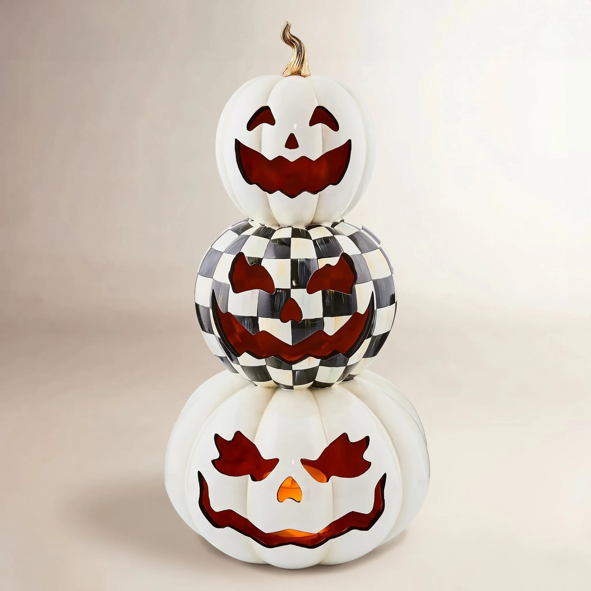 Courtly Check Stacked Illuminated Pumpkins | Birch Lane