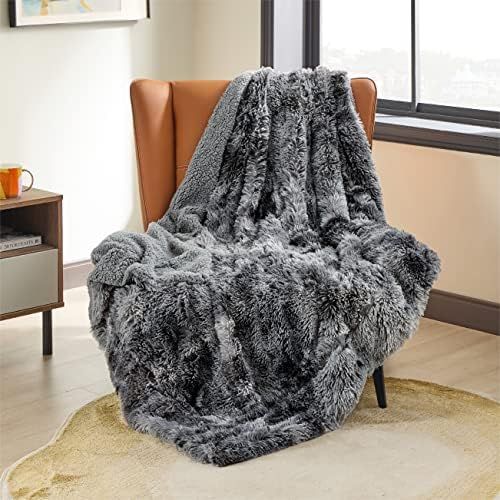 Bedsure Faux Fur Throw Blanket Grey - Tie-dye Fuzzy Fluffy Super Soft Furry Plush Decorative Comf... | Amazon (US)