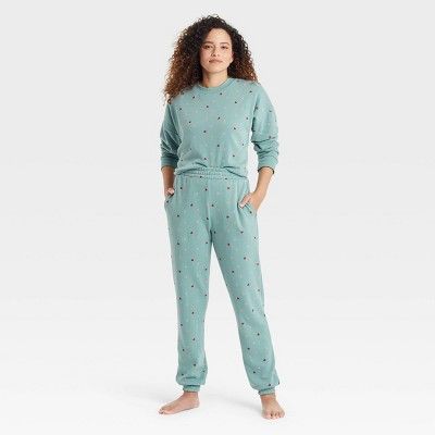 Women's Heart Print Fleece Lounge Jogger Pants - Colsie™ Blue | Target