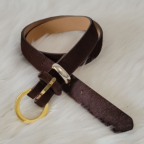 New Streets Ahead hair-on Italian leather belt with light gold center bar buckle | Poshmark