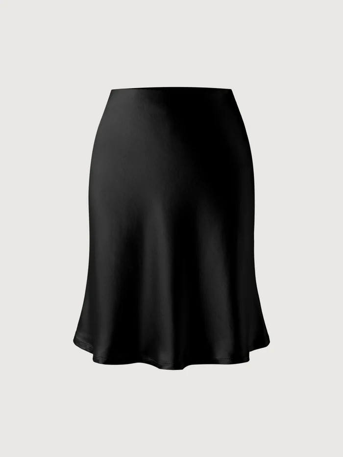 Silk-Like Acetate Bias-Cut Slip Mini Skirt - Black | OGL