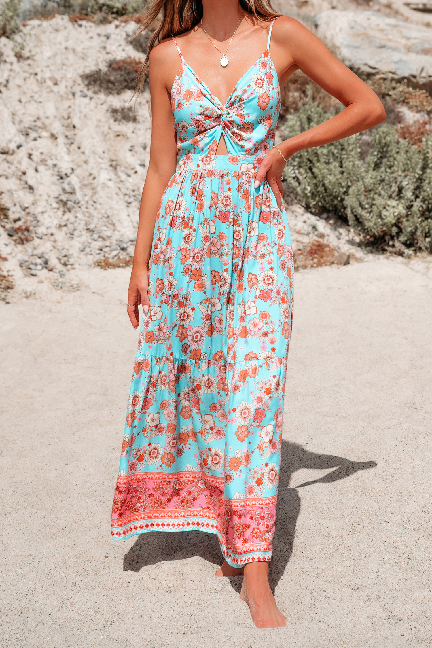 Boho Floral Sweetheart Twist & Keyhole Maxi Dress | Cupshe US