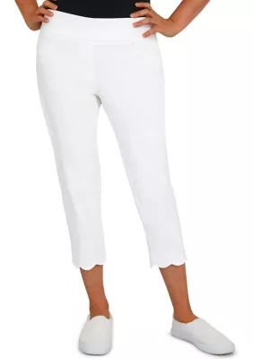 Petite Stretch Denim Capri Pants with Scallop Hem | Belk