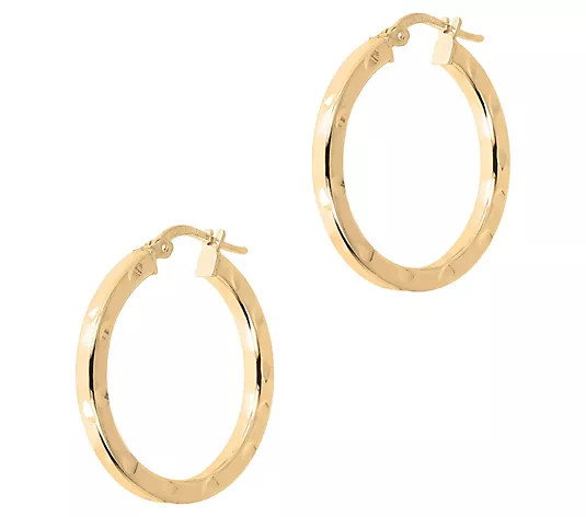 Veronese 18K Clad Diamond Cut 1" Round Hoop Earrings | QVC