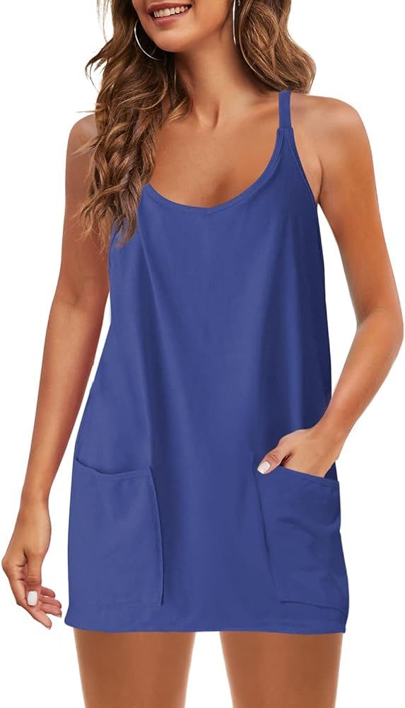 Panadila Womens Summer Sleeveless Mini Dress V Neck Spaghetti Strap Sundress Athletic Short Dress... | Amazon (US)