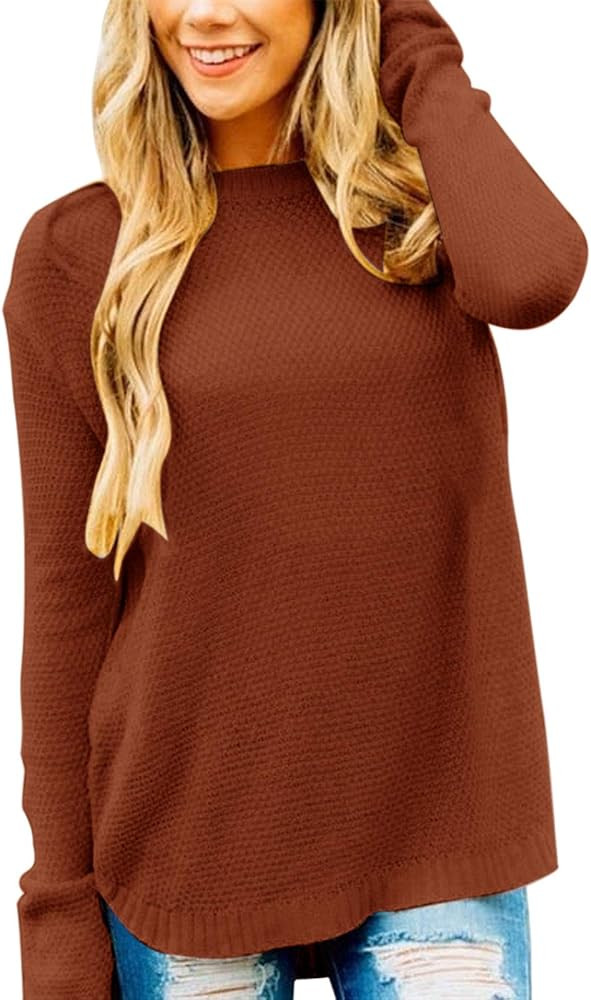 MEROKEETY Women's Long Sleeve Oversized Crew Neck Solid Color Knit Pullover Sweater Tops | Amazon (US)