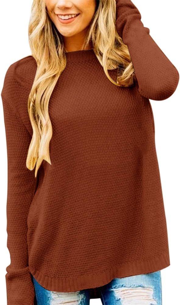 MEROKEETY Women's Long Sleeve Oversized Crew Neck Solid Color Knit Pullover Sweater Tops | Amazon (US)