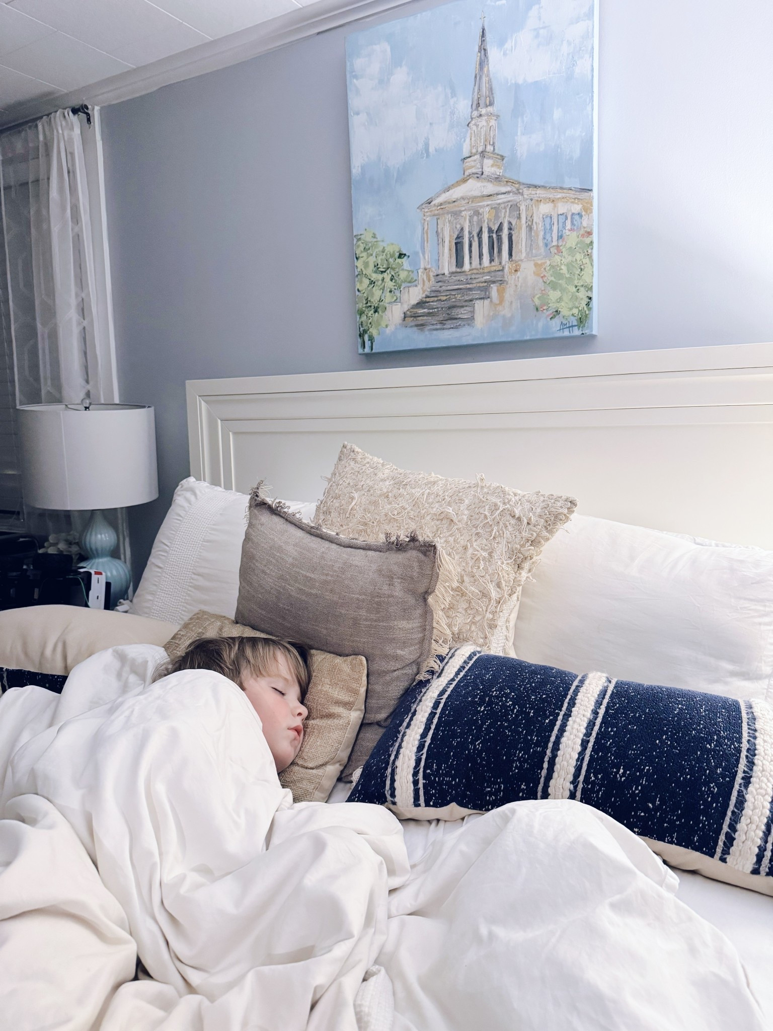 Sweet @wesmabry has been out lateeee 🌕 at the farm 🚜🌾 painting 🎨🖼️ the last few nights (finally done ✔️ as of tonight 😍 - woohooo!!() and tonight… I fell asleep 💤 rocking Sweet Baby Levi Rhett 🤱 and came back into my room to see this sweet angel 👼🏼 had put himself to sleep 😴 in mama and dada’s bed 🛌- be still my heart!! 🥹 Just so grateful for this family of mine and this life we get to build together, @wesmabry - and yayyyyy 🎉 for moving week!!!! 🤩