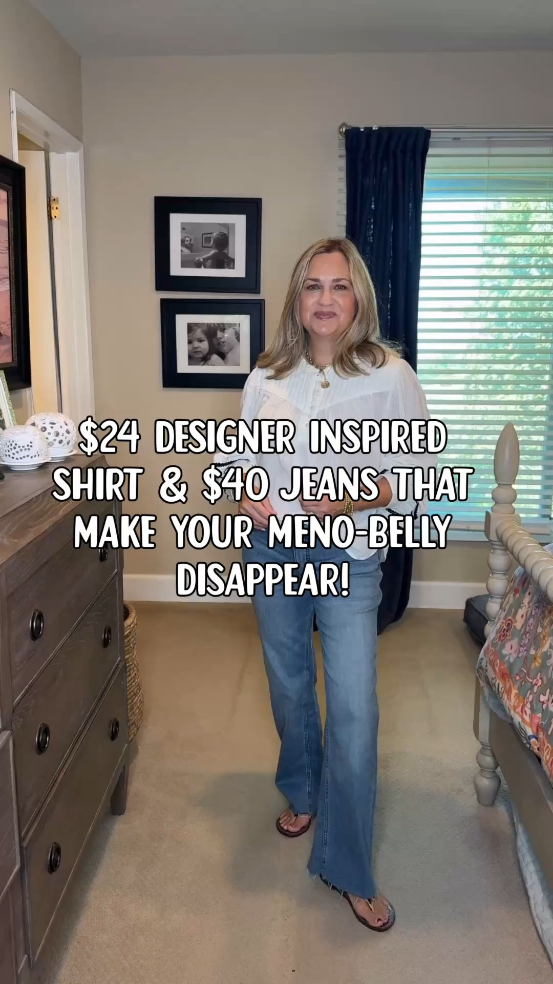 Honestly, you’re gonna see this shirt everywhere this season but it’s going to cost a lot more than $24! And these jeans are some of the best I’ve found for menopausal or hormonal belly. You won’t believe how comfortable they are.  Last week you all loved the olive green jeans and unfortunately, I just realize they are sold out, but these should be mostly stocked so grab them before the same thing happens! ￼

#LTKdayinmylife #LTKOver40 #LTKSaleAlert