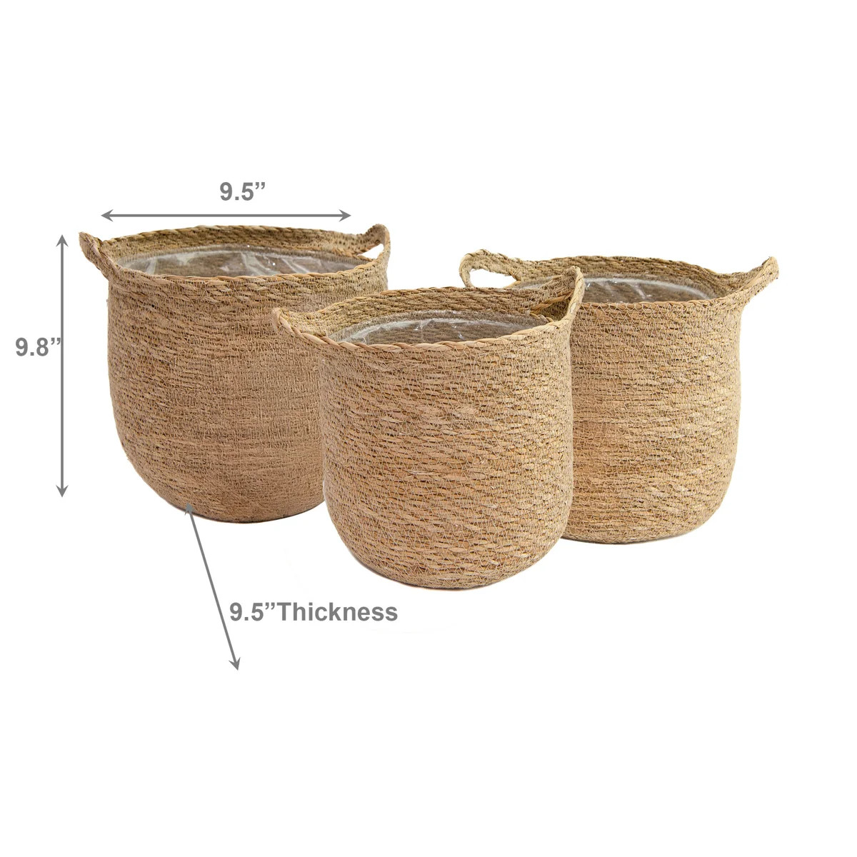 3Pc Round Seagrass Planter With Handle Natural | Wayfair North America