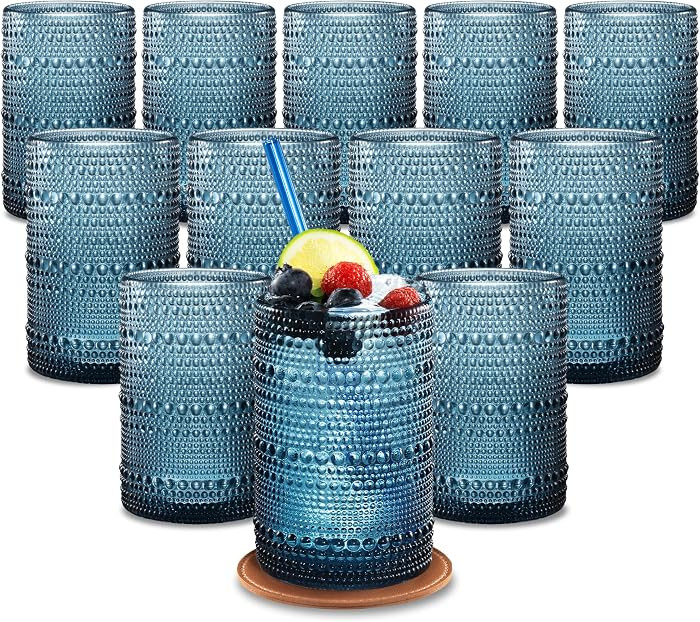 15 OZ Hobnail Drinking Set of 12 \u2013 Vintage Embossed Glassware, Textured Tumblers for Water, ... | Amazon (US)