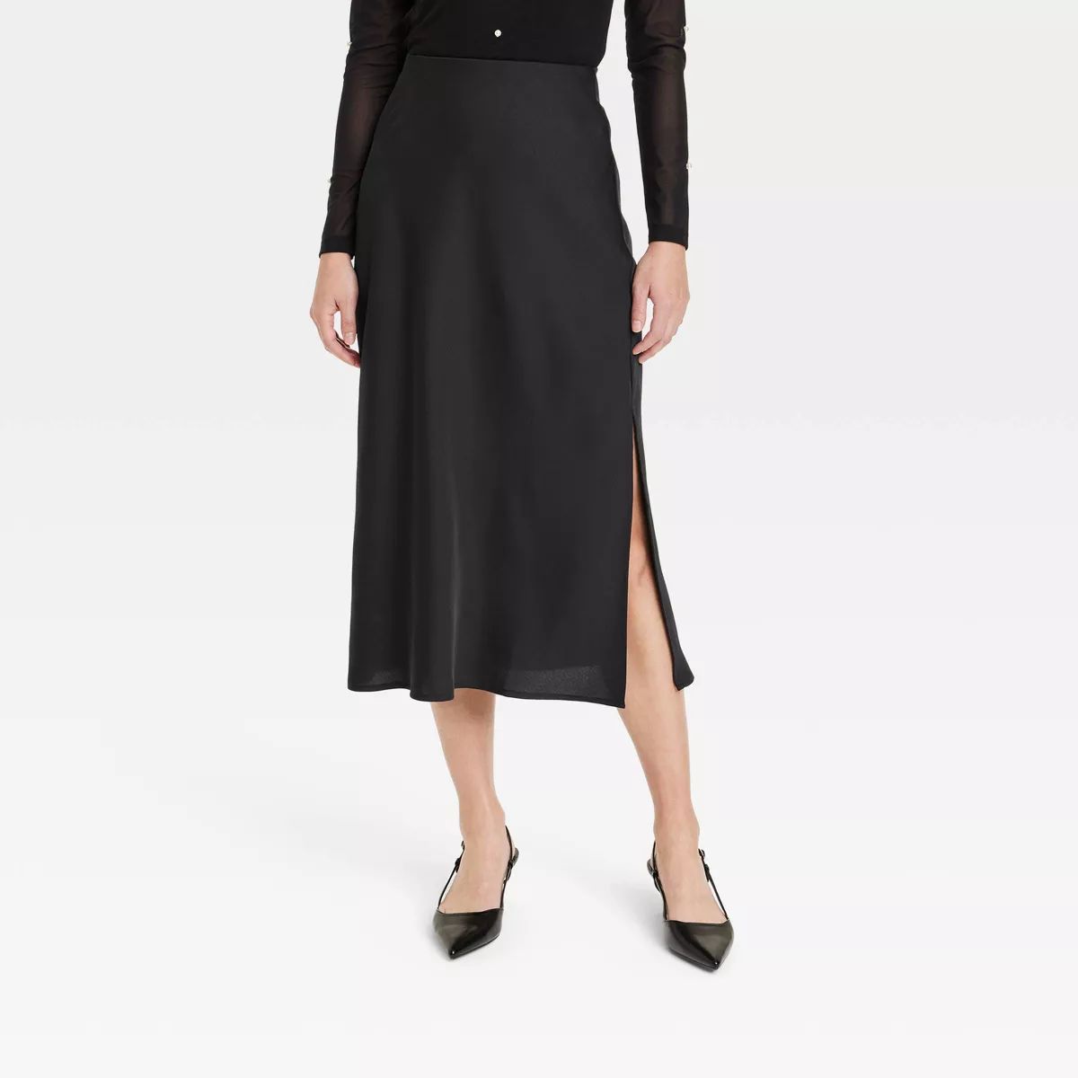 Women's A-Line Midi Slip Skirt - A New Day™ Black M | Target