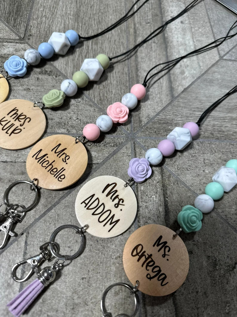 Breakaway Floral Beaded Teacher Lanyard, ID Badge Holder, Lanyard for Keys, Gifts for Teachers, B... | Etsy (US)