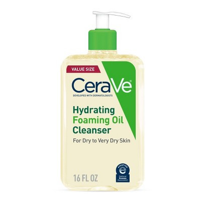 CeraVe Hydrating Foaming Cleansing Oil Face Wash with Squalane Oil, Triglyceride and Hyaluronic Acid For Dry to Very Dry Skin - 16 fl oz | Target