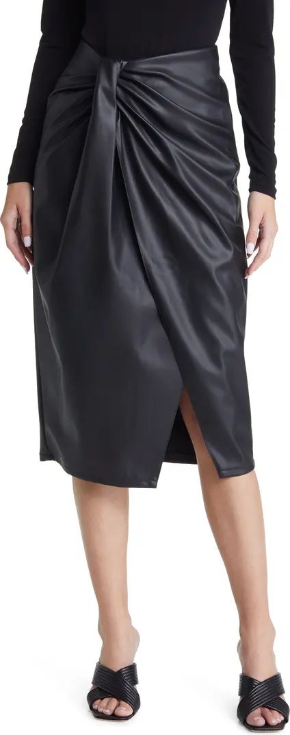 Open Edit Wrap Front Faux Leather Midi Skirt | Nordstrom | Nordstrom