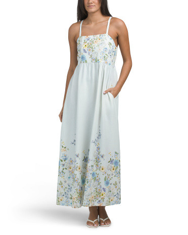 Made In Italy Linen Blend Strappy Floral Print Maxi Dress | TJ Maxx