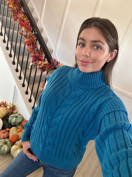 The prettiest cable knit sweater 🩵 I love this pop of color! 

#LTKSeasonal #LTKstyletip #LTKfindsunder50