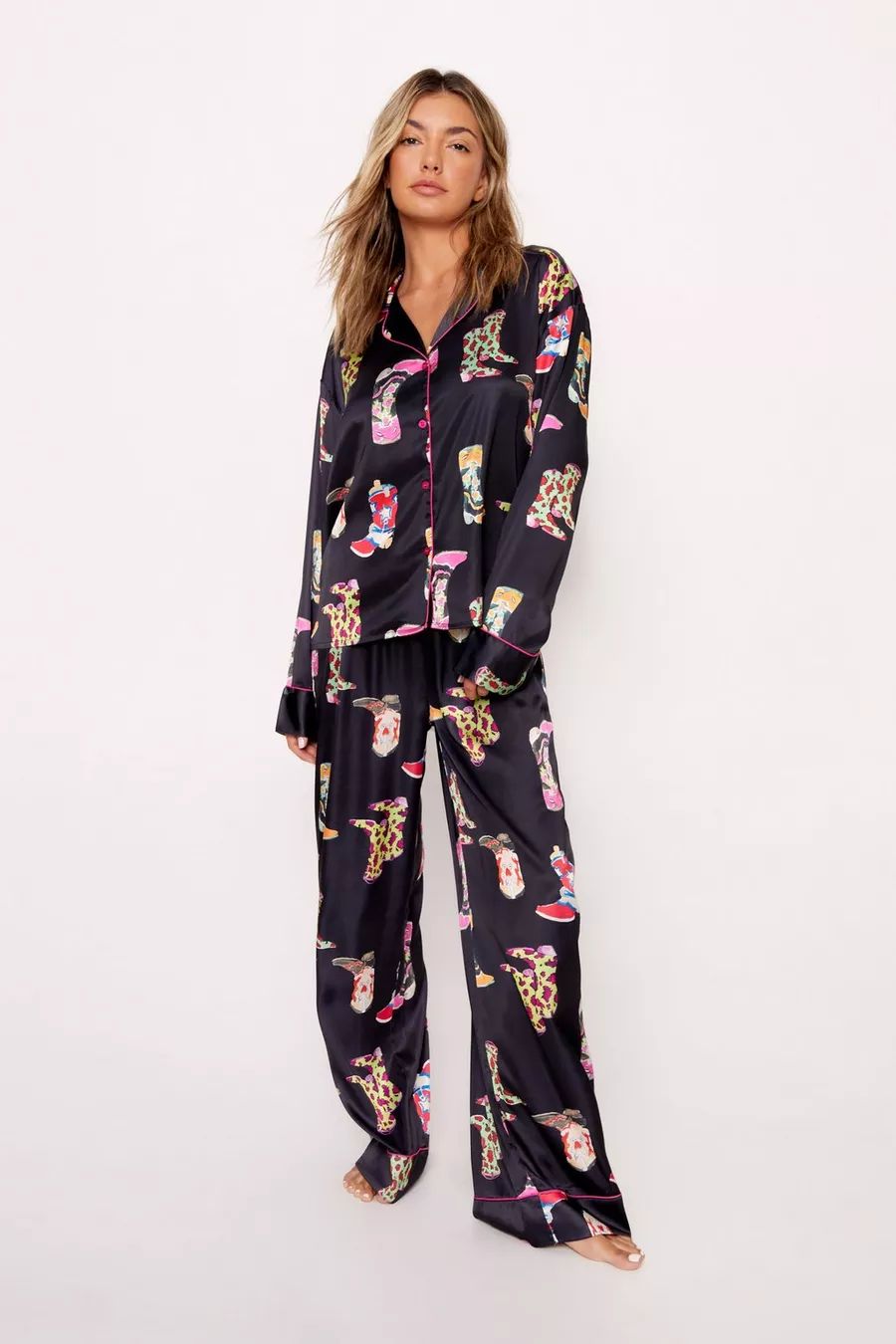 Satin Cowboy Boots Pyjama Trousers Set | Nasty Gal US