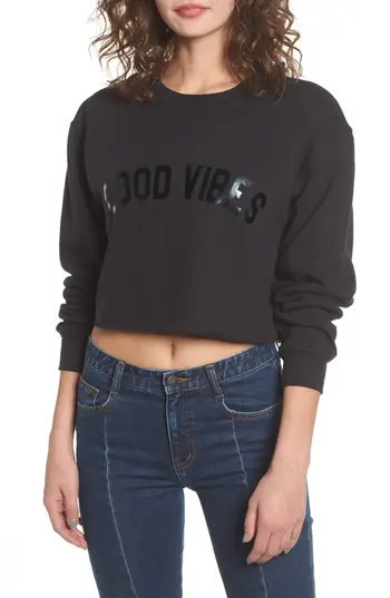 Women's Sub Urban Riot Good Vibes Gigi Crop Sweatshirt, Size X-Small - Black | Nordstrom