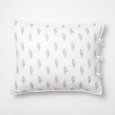 Standard Lofty Cotton Slub Wood Block Floral Quilt Sham White - Threshold™ designed with Studio McGee: OEKO-TEX Certified, Tie Closure | Target