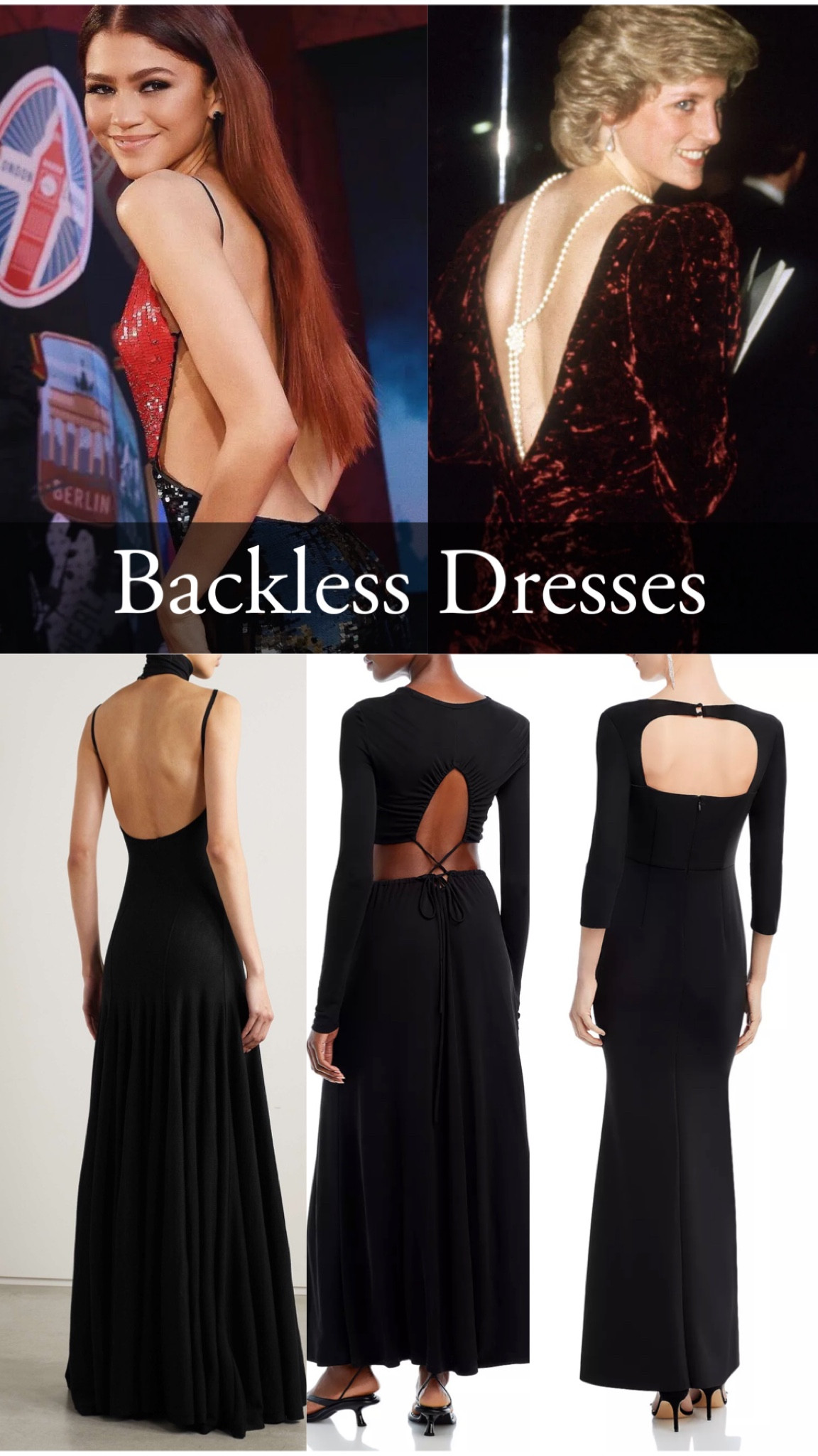 From Zendaya to Princess Di, style icons wore backless dresses with an aspirational balance of ease and drama.  

Khaite recently dropped a beautiful version with a high neck and a squared back cut, and it is so beautiful that I want everyone to have an option. 

I found other dresses that offer a dramatic back view but cover more of the underlying supports. I found dresses with high slits for more of a peekaboo.

#LTKFind #LTKmidsize #LTKparties