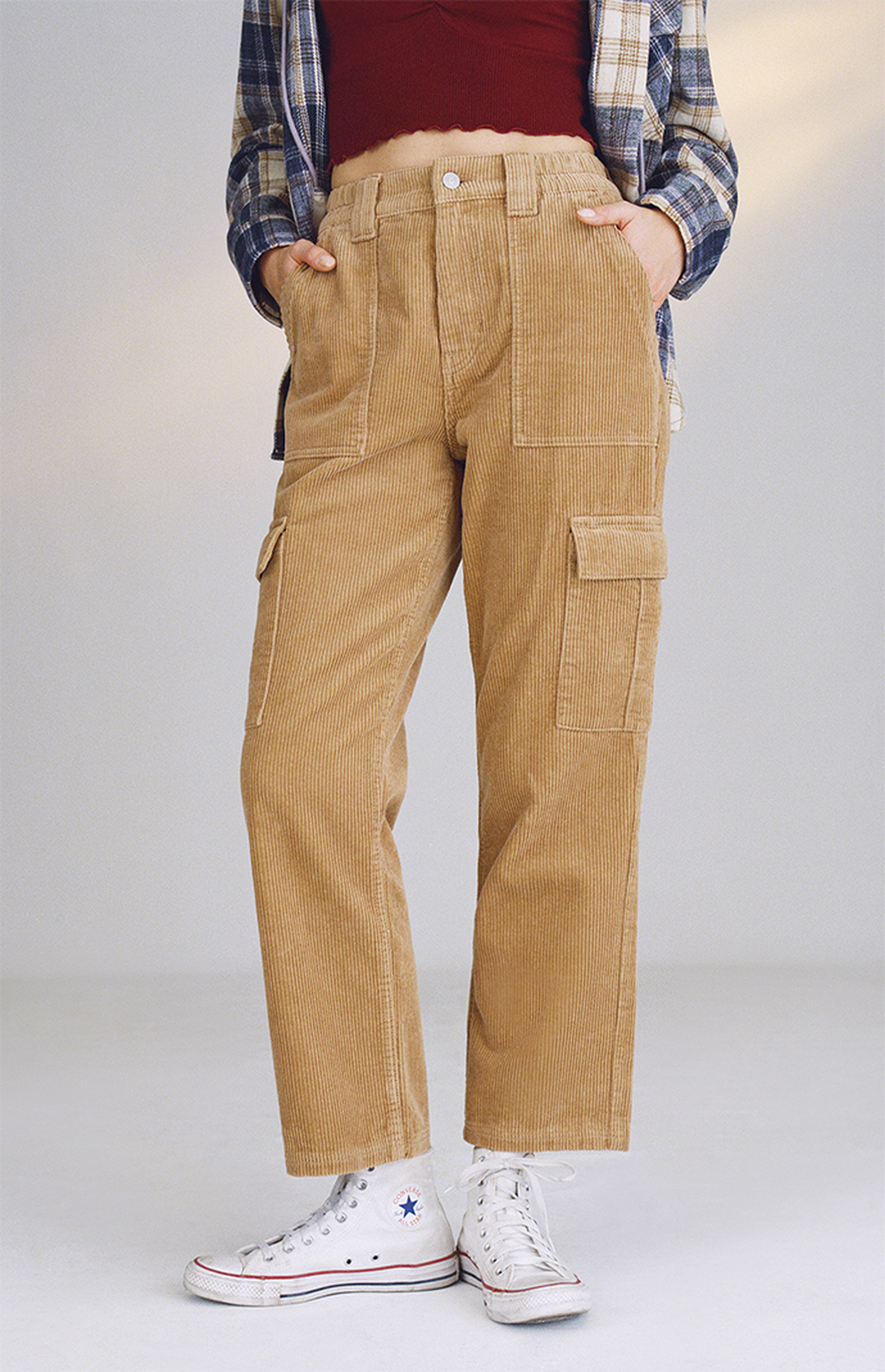 PacSun Sand Corduroy Elastic Waist Cargo Pant | PacSun | PacSun