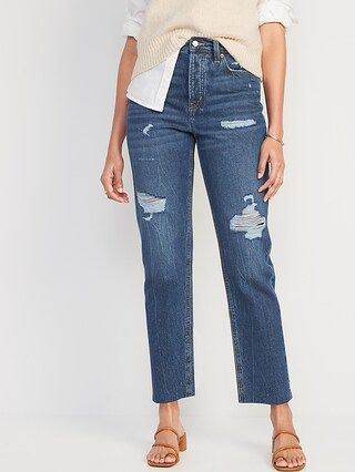 Extra High-Waisted Button-Fly Sky-Hi Straight Cut-Off Non-Stretch Jeans for Women | Old Navy (US)