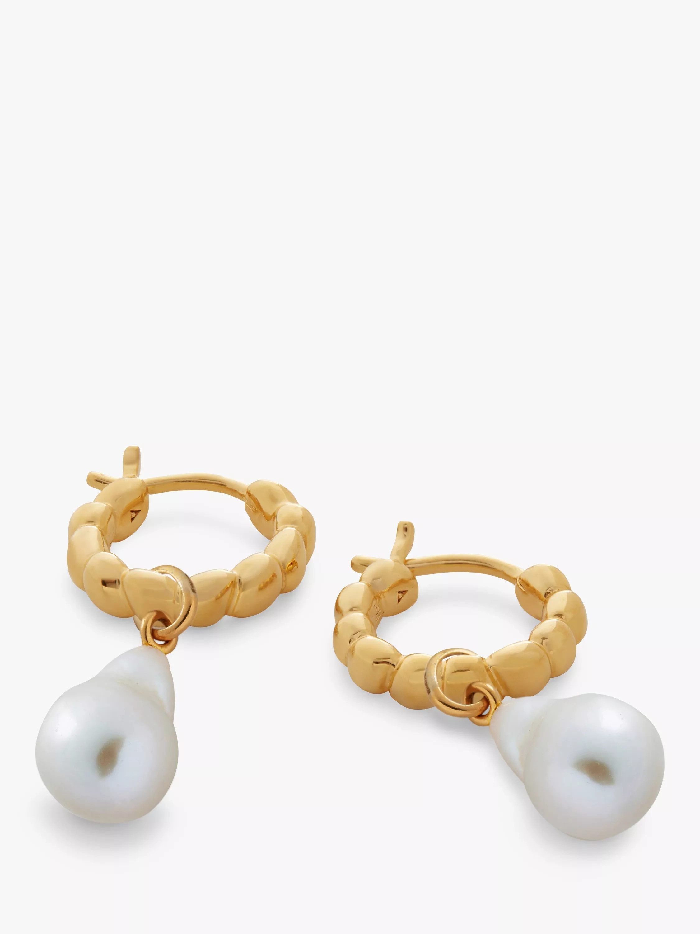 Monica Vinader Nura Teardrop Pearl Huggie Earrings, Gold | John Lewis (UK)