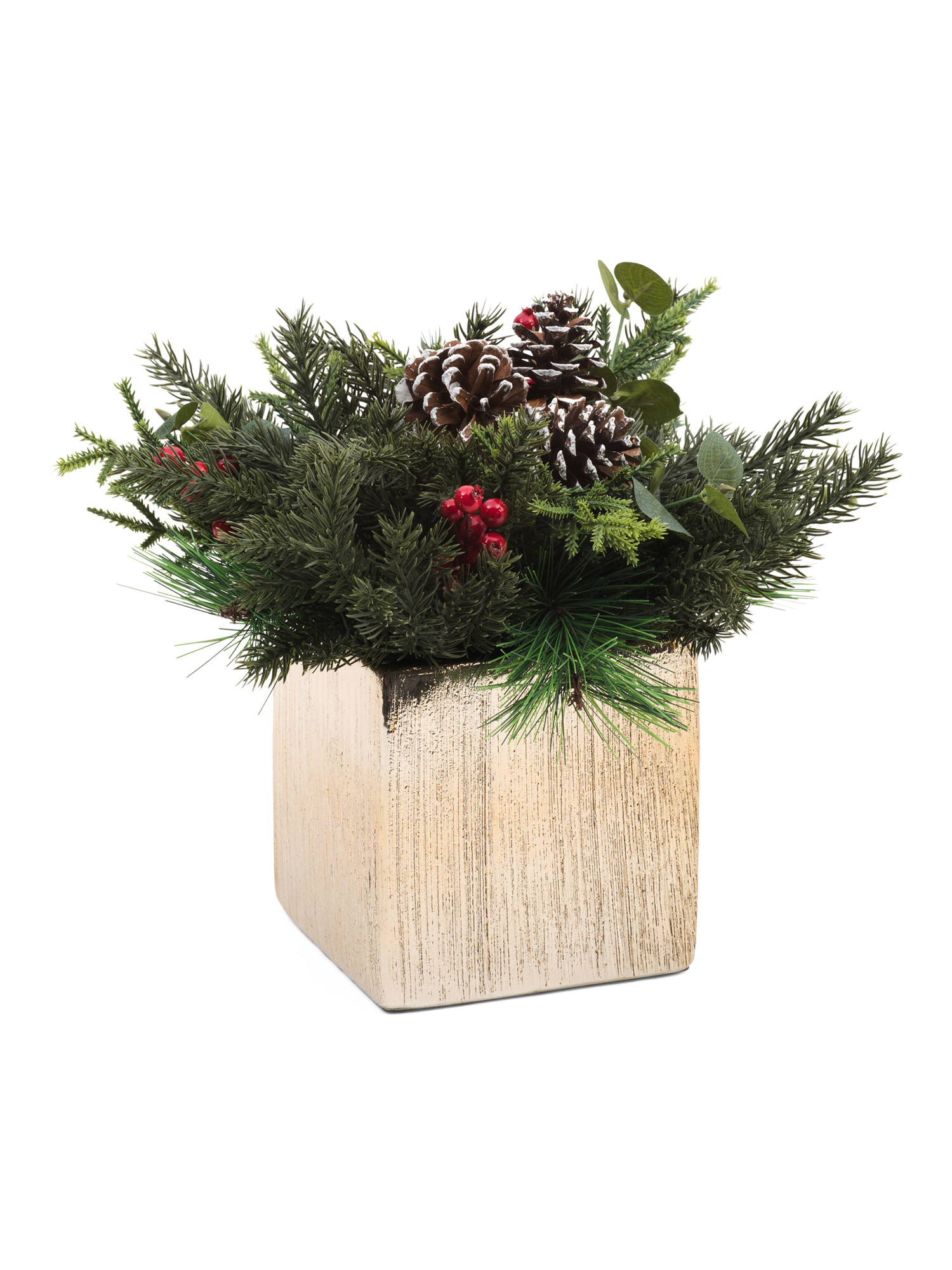 12in Pine Berries In Etch Planter | TJ Maxx