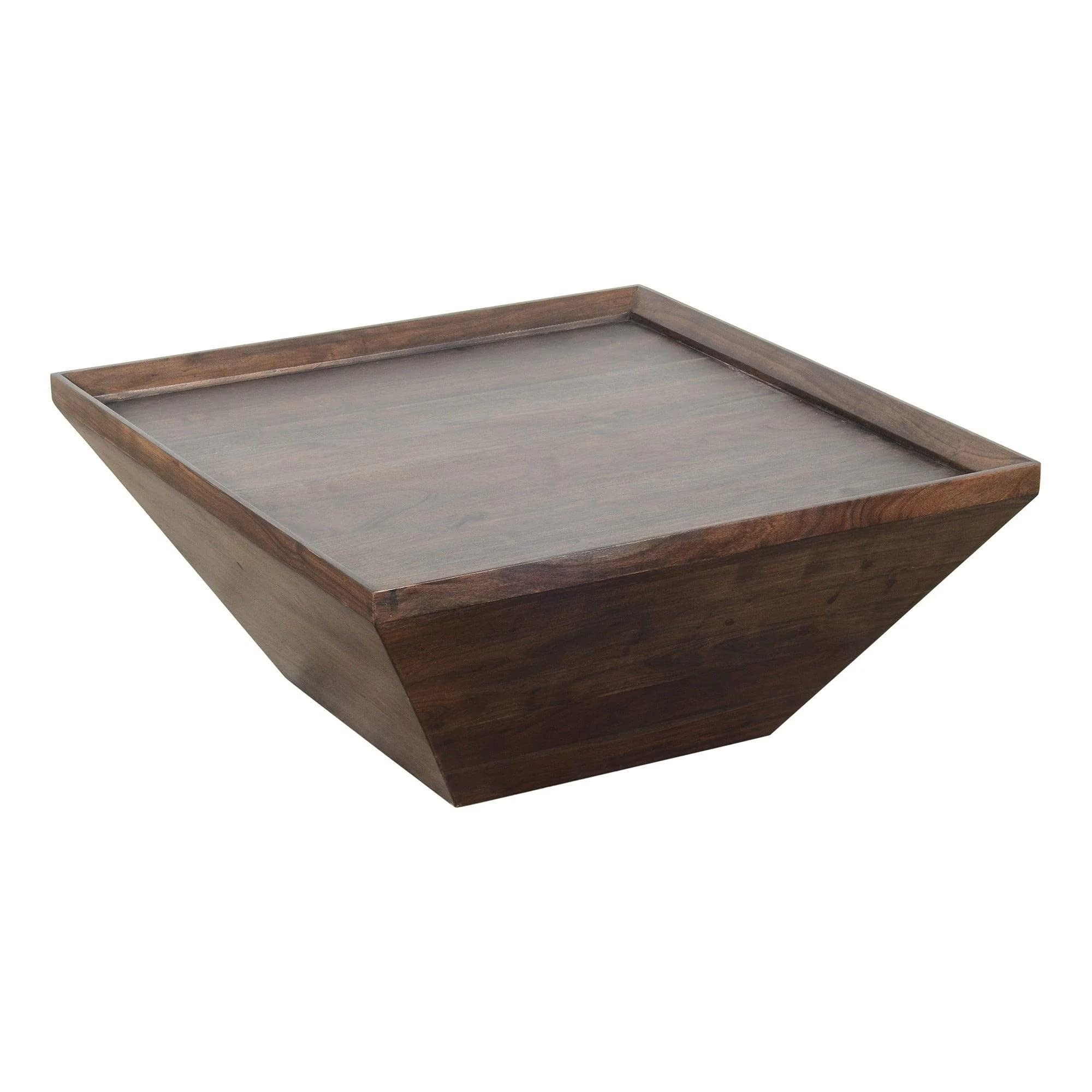The Urban Port 36-Inch Square Shape Acacia Wood Coffee Table with Trapezoid Base, Dark Brown | Amazon (US)