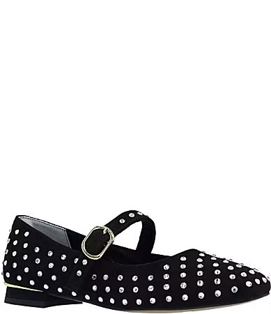 J. Renee Faron Rhinestone Embellished Microsuede Mary Jane Flats - 8.5 | Dillard's